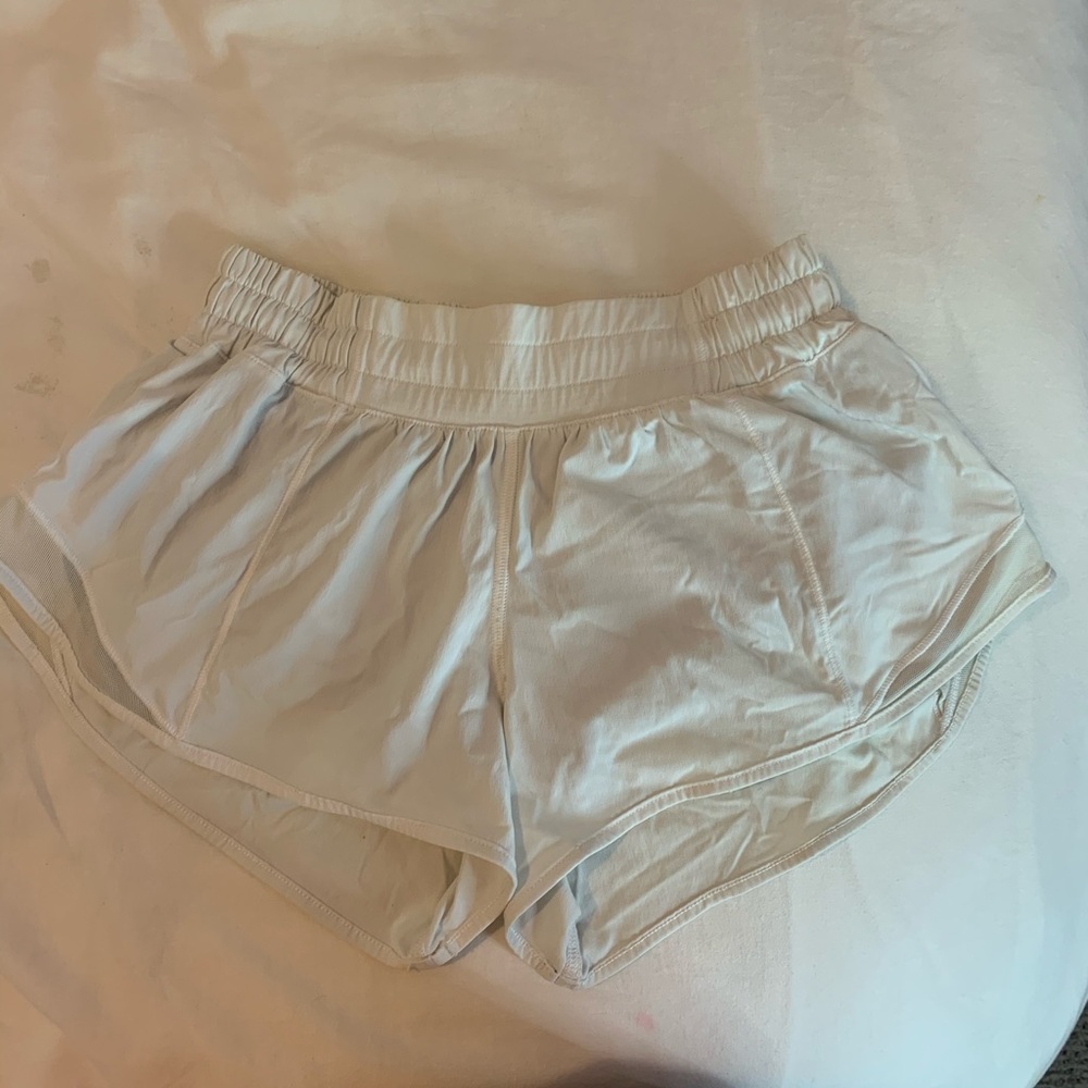 white LuluLemon 2.5 hotty hot shorts